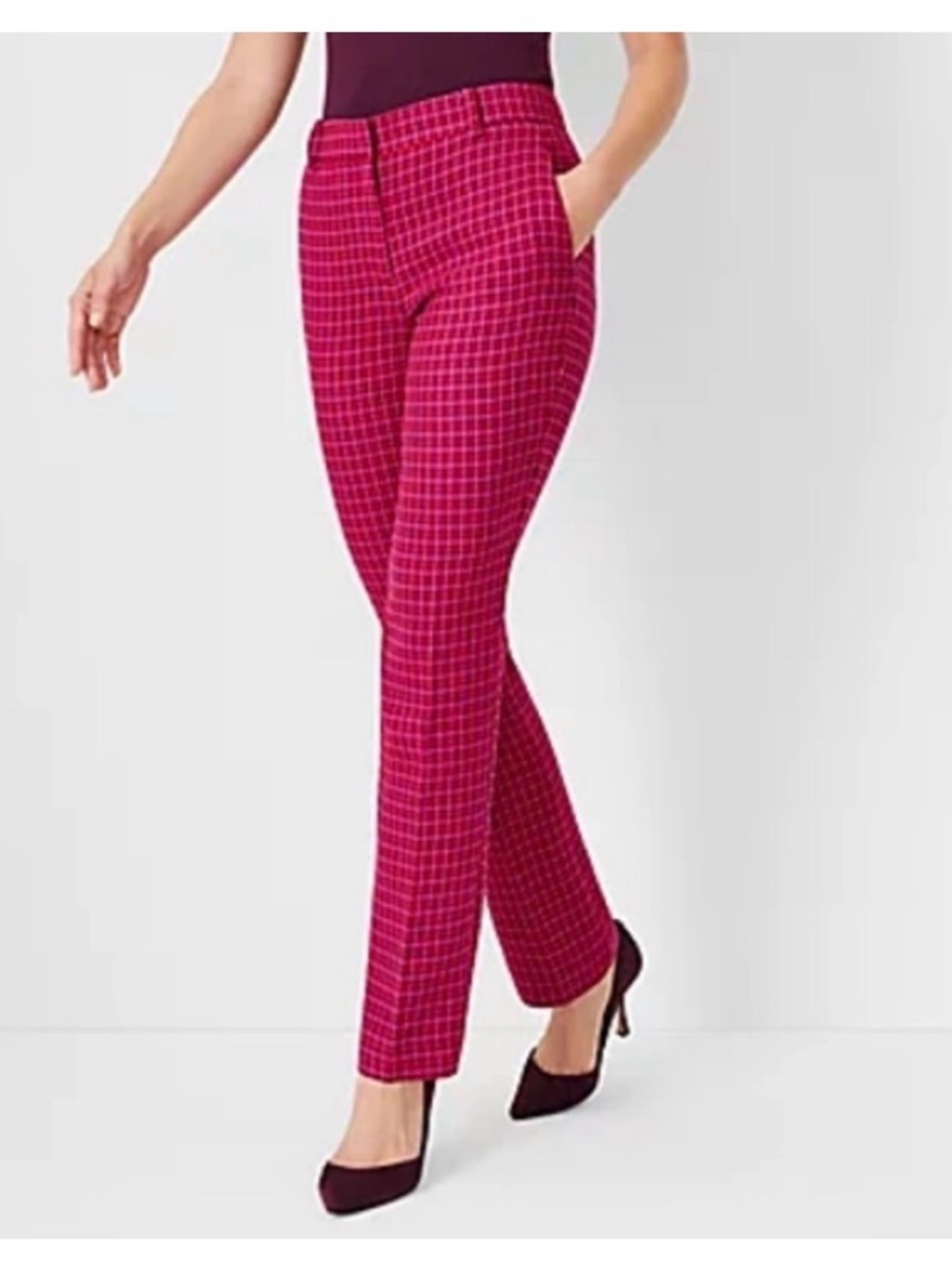 Women’s Pink and Red Houndstooth Pants